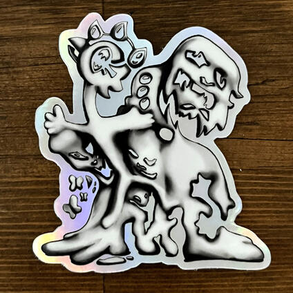 A holographic sticker depicting all of the Amalgamates from Undertale, melted into one being.